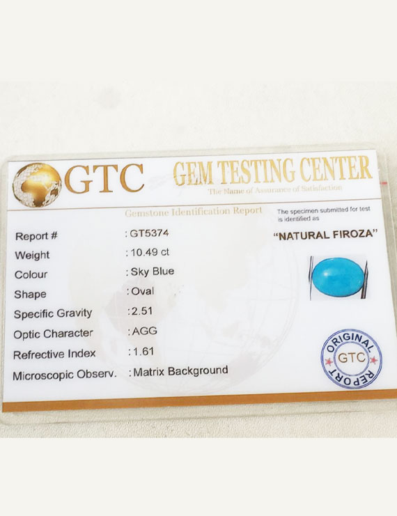 10.49 ct Natural Certified Firoza/Turquoise