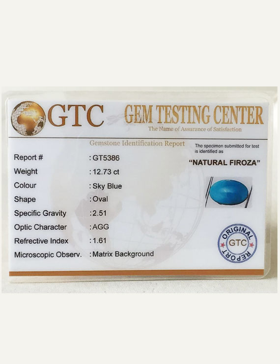 12.73 Ct Natural Firoza (Turquoise) | Certified Turquoise Gemstone