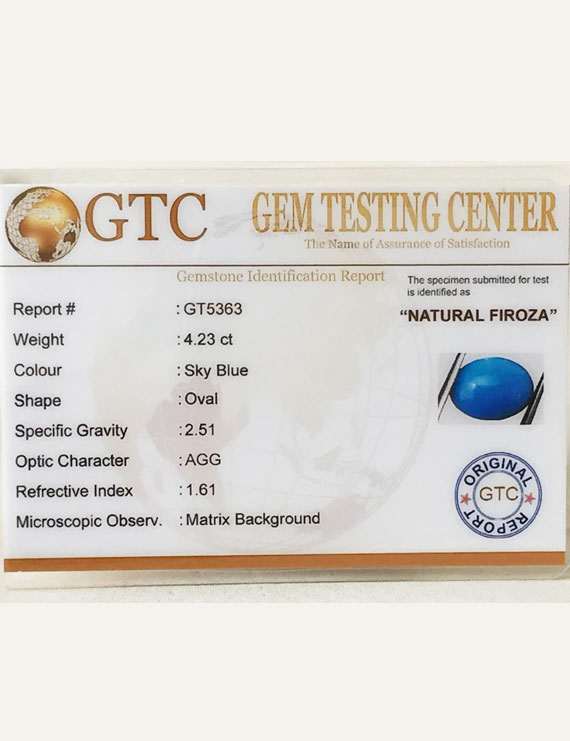 4.23 ct Natural Certified Firoza/Turquoise