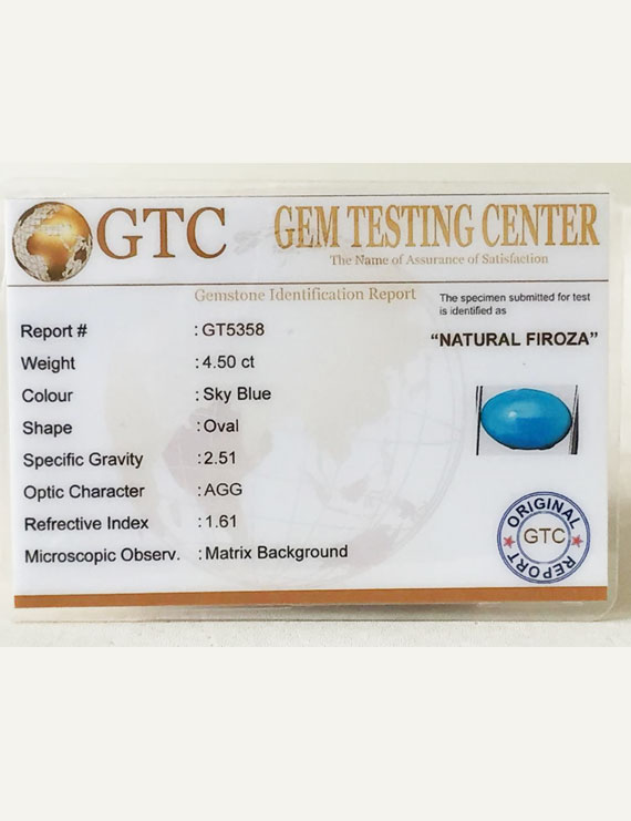 4.50 ct Natural Certified Firoza/Turquoise