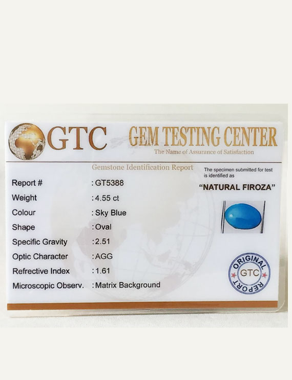 4.55 Ct Natural Firoza (Turquoise) | Certified Turquoise Gemstone