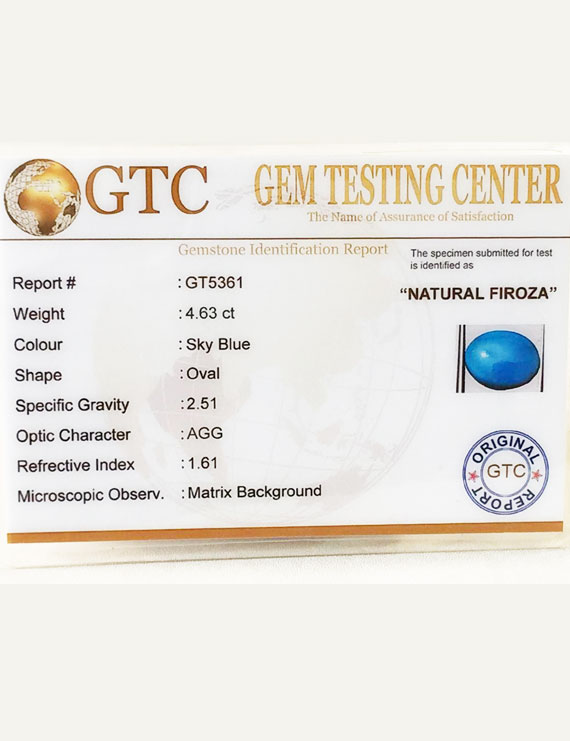 4.63 Ct Natural Firoza (Turquoise) | Certified Turquoise Gemstone