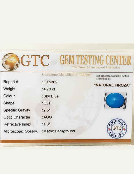 4.70 Ct Natural Firoza (Turquoise) | Certified Turquoise Gemstone