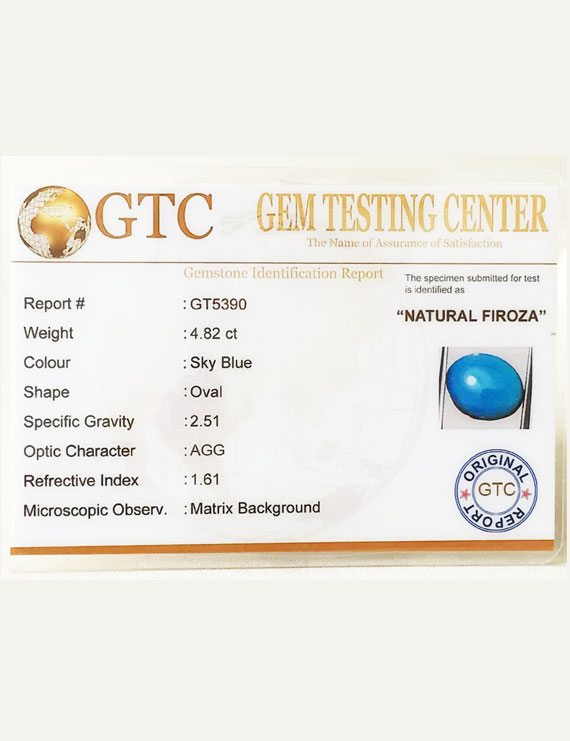 4.82 Ct Natural Firoza (Turquoise) | Certified Turquoise Gemstone