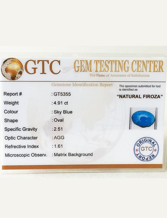 4.91 Ct Natural Firoza (Turquoise) | Certified Turquoise Gemstone