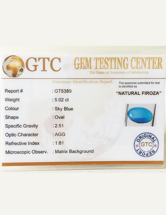 5.02 Ct Natural Firoza (Turquoise) | Certified Turquoise Gemstone