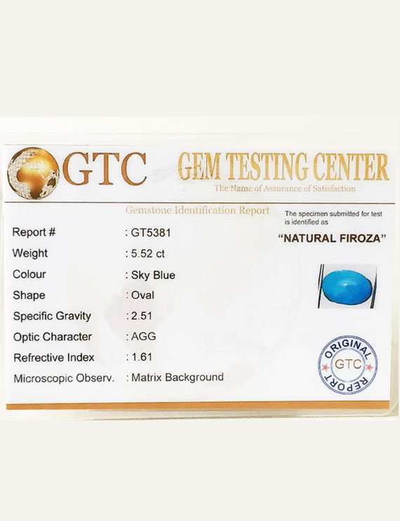 5.52 ct Natural Certified Firoza/Turquoise