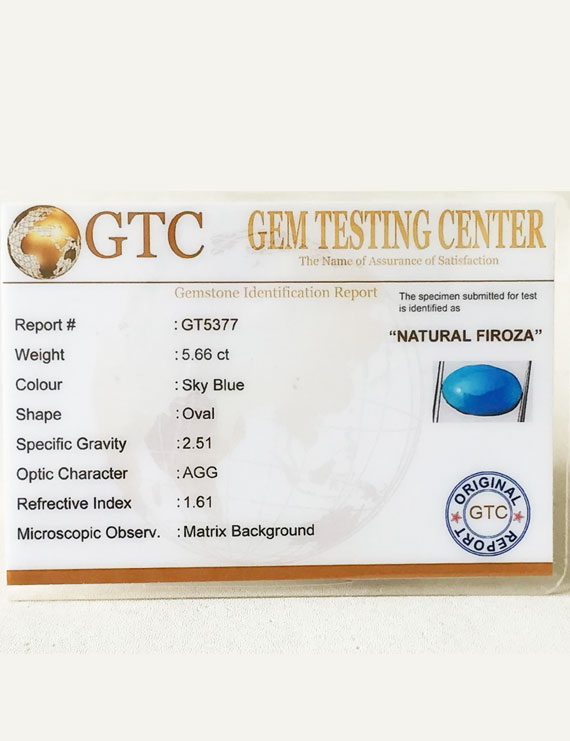 5.66 ct Natural Certified Firoza/Turquoise