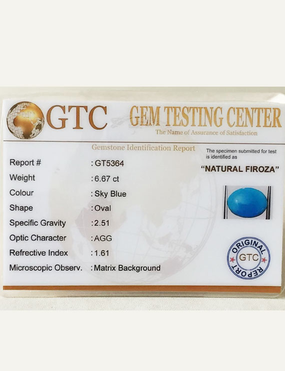 6.67 Ct Natural Firoza (Turquoise) | Certified Turquoise Gemstone