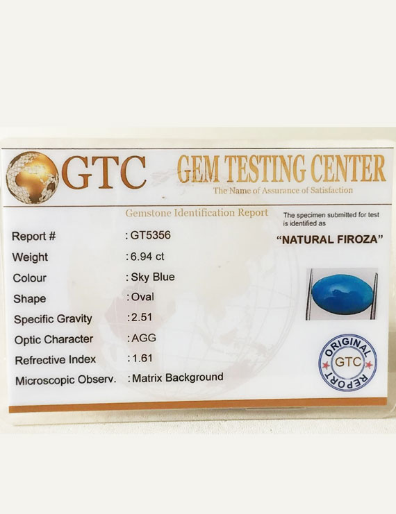 6.94 Ct Natural Firoza (Turquoise) | Certified Turquoise Gemstone