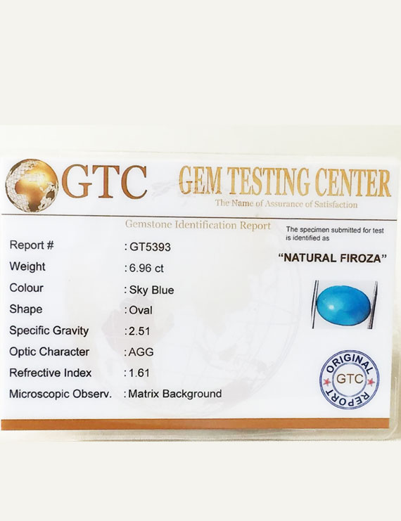 6.96 Ct Natural Firoza (Turquoise) | Certified Turquoise Gemstone