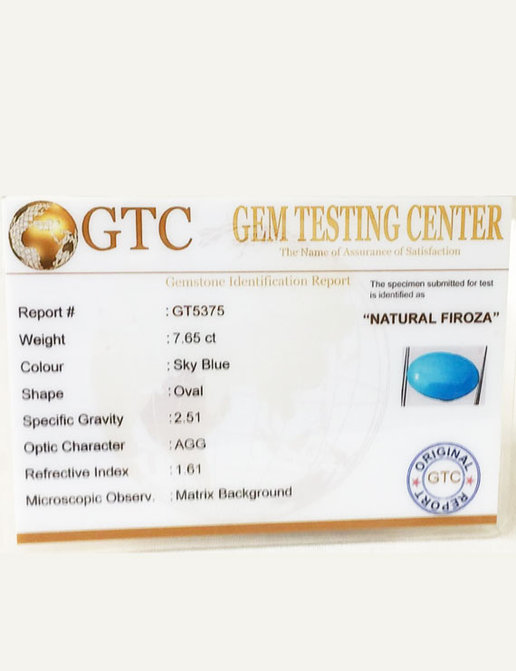7.65 Ct Natural Firoza (Turquoise) | Certified Turquoise Gemstone