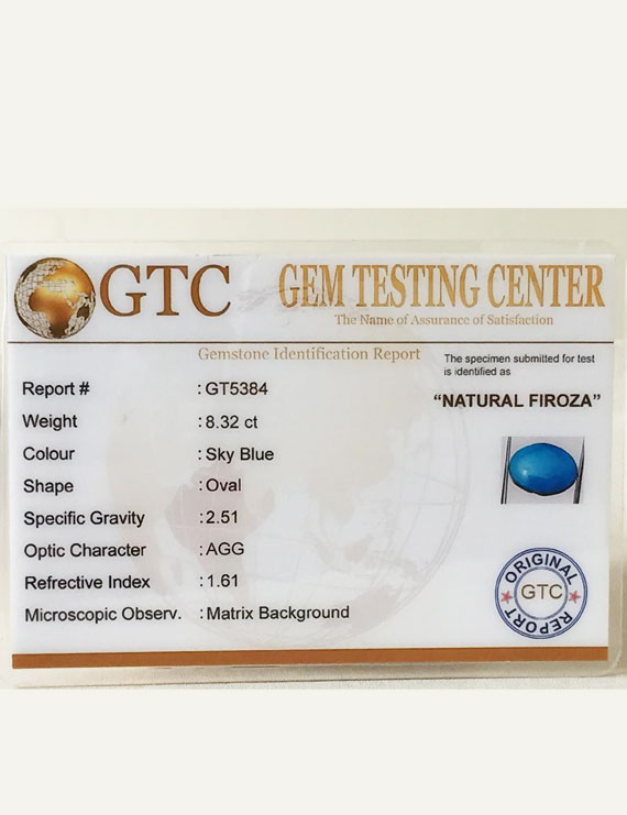 8.32 Ct Natural Firoza (Turquoise) | Certified Turquoise Gemstone