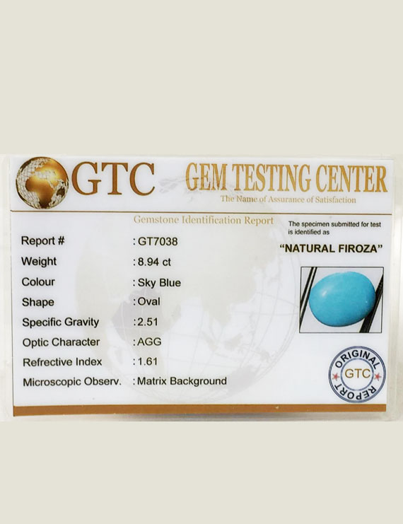 8.94 Ct Natural Firoza (Turquoise) | Certified Turquoise Gemstone