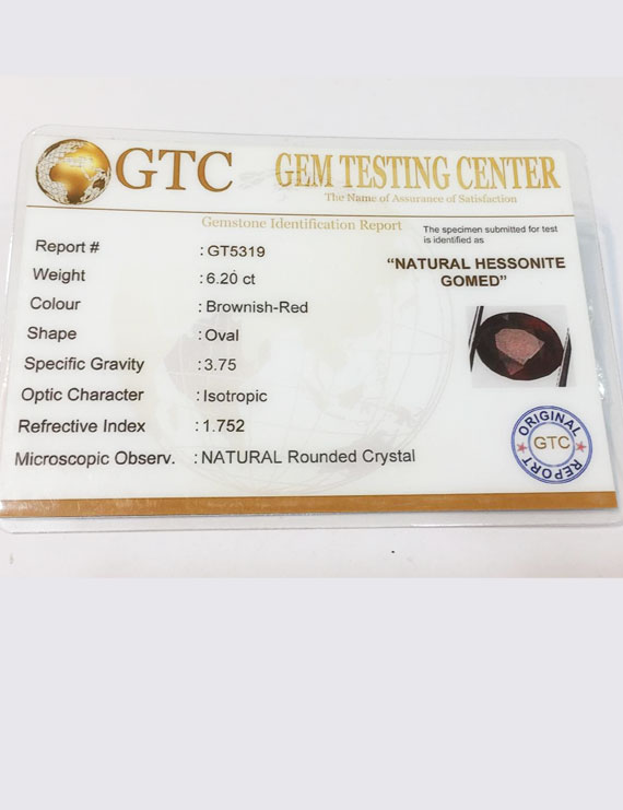 6.90 ratti (6.20 ct) Natural Hessonite Gomed Certified