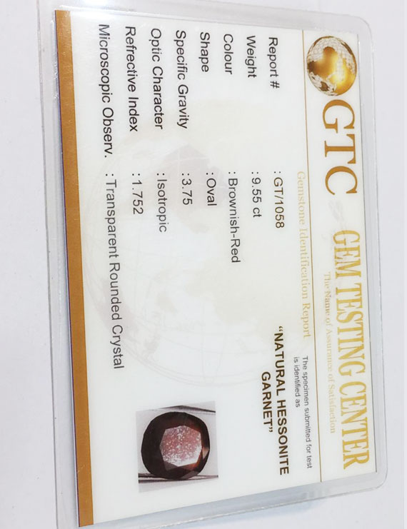 10.50 ratti (9.55 ct) Natural Hessonite Gomed Certified