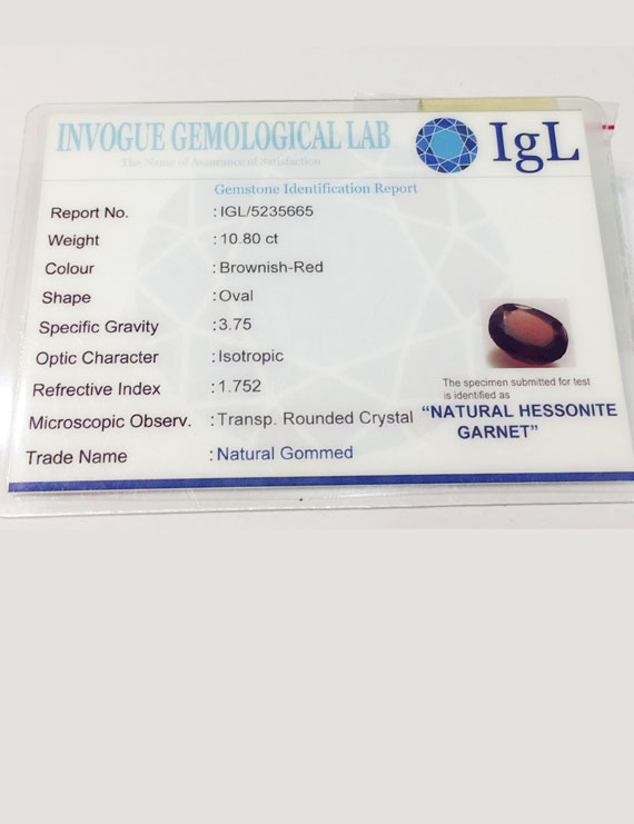 12.00 ratti (10.80 ct) Natural Hessonite Gomed Certified
