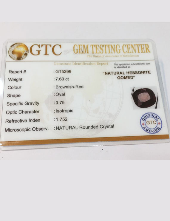 8.50 ratti (7.60 ct) Natural Hessonite Gomed Certified
