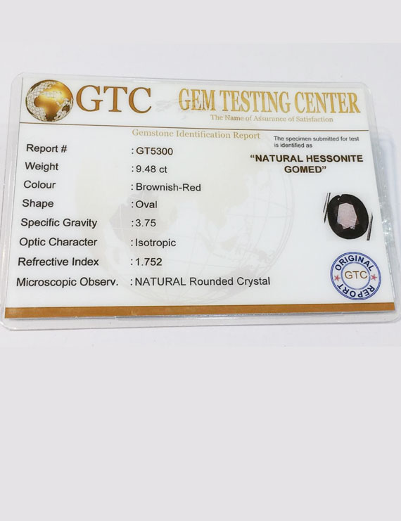 10.50 ratti (9.48 ct) Natural Hessonite Gomed Certified