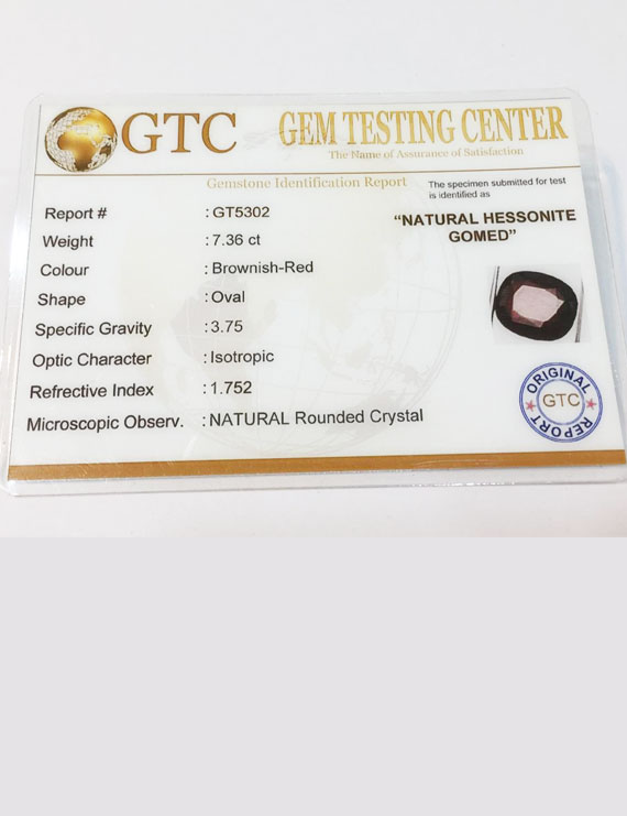8.20 ratti (7.36 ct) Natural Hessonite Gomed Certified