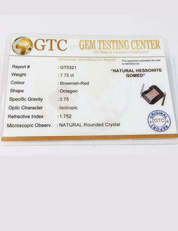 8.60 ratti (7.72 ct) Natural Hessonite Gomed Certified