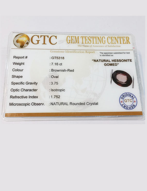 8.00 ratti (7.16 ct) Natural Hessonite Gomed Certified