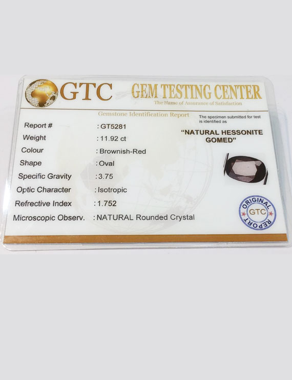 13.25 ratti (11.92 ct) Natural Hessonite Gomed Certified