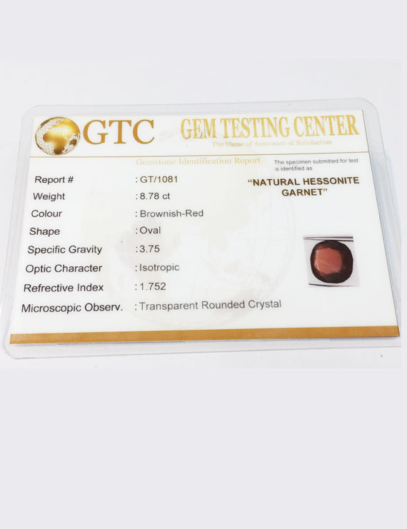 9.60 ratti (8.78 ct) Natural Hessonite Gomed Certified