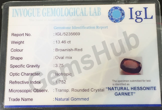 15.00 ratti (13.46 ct) Natural Hessonite Gomed Certified