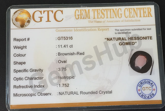 12.60 ratti (11.41 ct) Natural Hessonite Gomed Certified