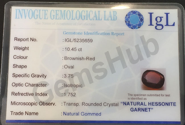 11.60 ratti (10.45 ct) Natural Hessonite Gomed Certified