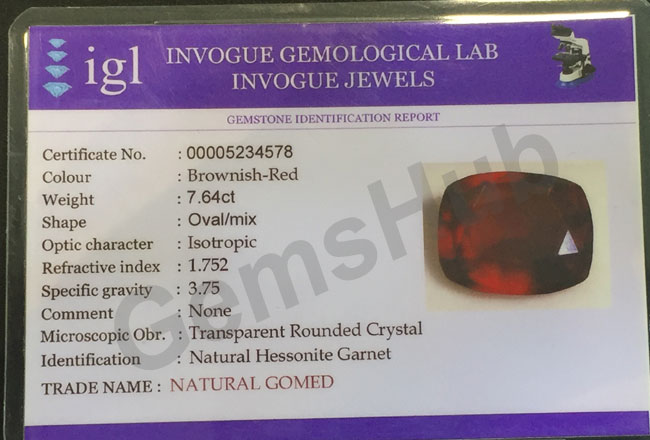 8.50 ratti (7.64 ct) Natural Hessonite Gomed Certified
