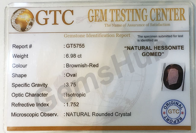 7.60 ratti (6.98 ct) Natural Hessonite Gomed Certified