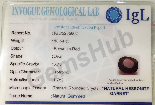 11.50 ratti (10.54 ct) Natural Hessonite Gomed Certified