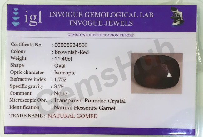 12.50 ratti (11.49 ct) Natural Hessonite Gomed Certified