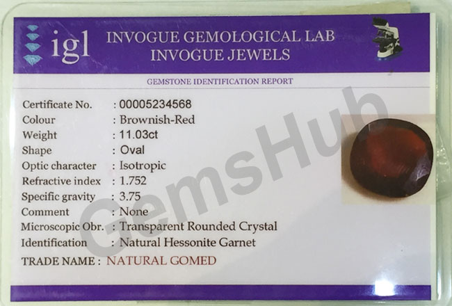 12.25 ratti (11.03 ct) Natural Hessonite Gomed Certified