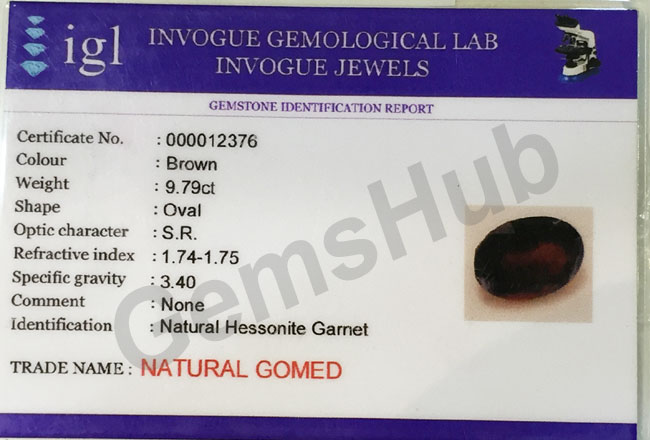 10.90 ratti (9.79 ct) Natural Hessonite Gomed Certified