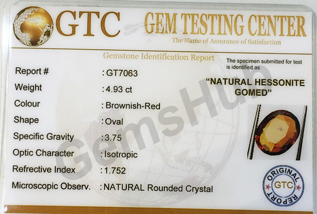 5.50 ratti (4.93 ct) Natural Hessonite Ceylon Gomed Certified