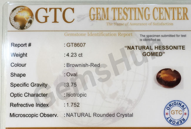 4.50 ratti (4.23 ct) Natural Hessonite Ceylon Gomed Certified
