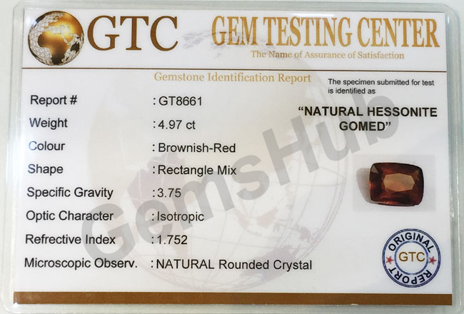 5.50 ratti (4.97 ct) Natural Hessonite Ceylon Gomed Certified