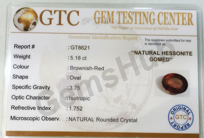 5.60 ratti (5.18 ct) Natural Hessonite Ceylon Gomed Certified