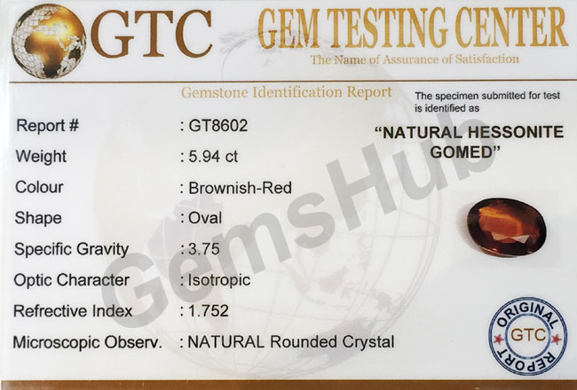 6.50 ratti (5.94 ct) Natural Hessonite Ceylon Gomed Certified