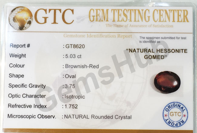 5.50 ratti (5.03 ct) Natural Hessonite Ceylon Gomed Certified