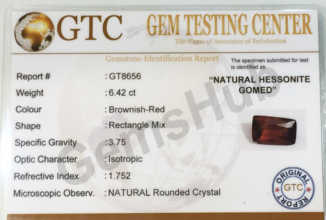7.25 ratti (6.42 ct) Natural Hessonite Ceylon Gomed Certified