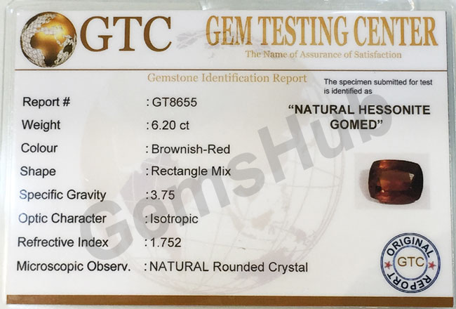 6.90 ratti (6.20 ct) Natural Hessonite Ceylon Gomed Certified