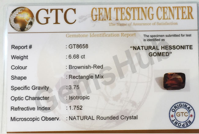 7.50 ratti (6.68 ct) Natural Hessonite Ceylon Gomed Certified