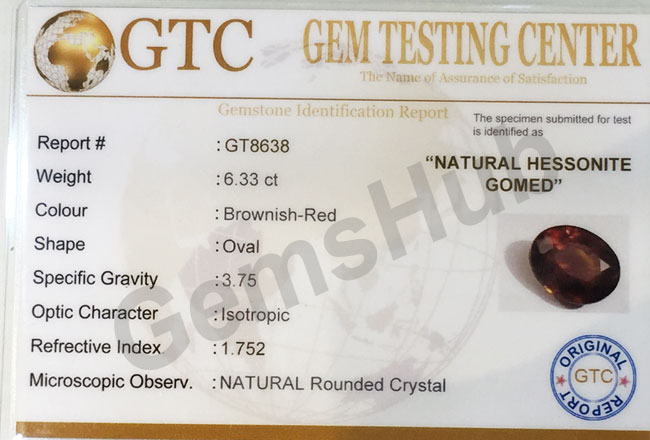 7.00 ratti (6.33 ct) Natural Hessonite Ceylon Gomed Certified