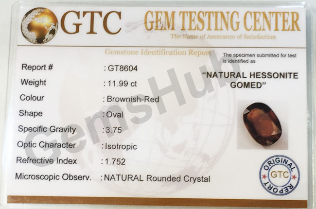 13.25 ratti (11.99 ct) Natural Hessonite Ceylon Gomed Certified