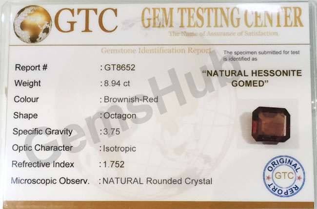10.00 ratti (8.94 ct) Natural Hessonite Ceylon Gomed Certified