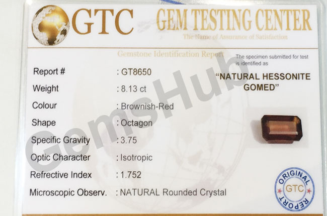 9.00 ratti (8.13 ct) Natural Hessonite Ceylon Gomed Certified